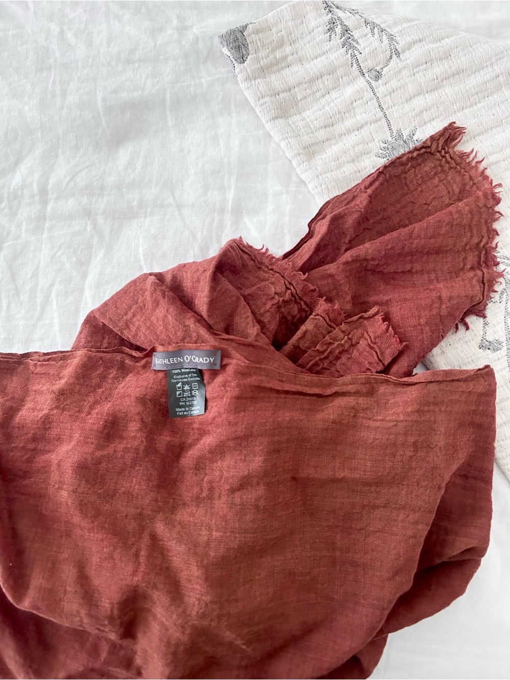 Kathleen O’Grady Botanically Dyed Natural Madder Dye Scarf Burnt Red Orange Wool
